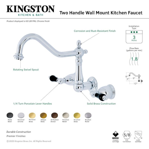 KS1281PKL Duchess Wall Mount Kitchen Faucet, Polished Chrome
